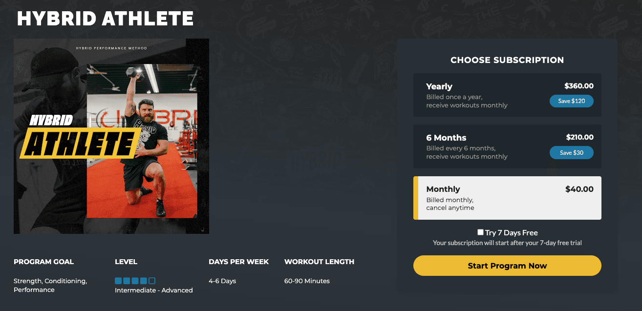 Hybrid Performance Method fitness marketplace built by South Pointe Technologies with Stripe subscription payments