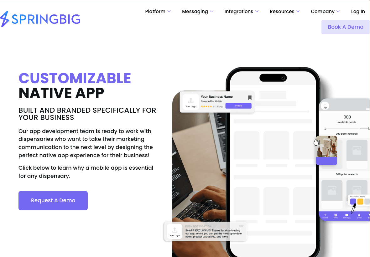 Springbig white-label mobile push notification platform built by South Pointe Technologies